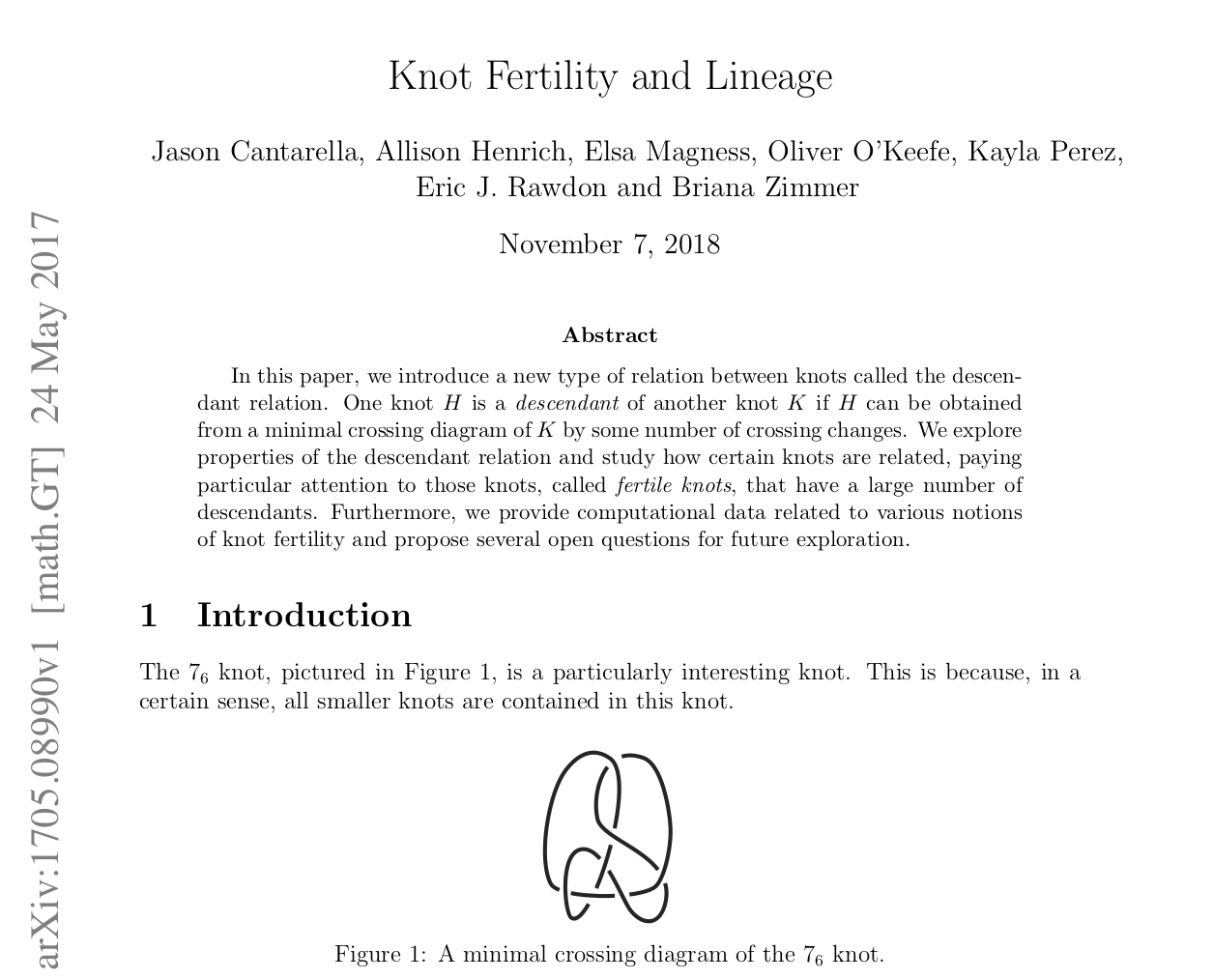 Knot Fertility and Lineage cover page